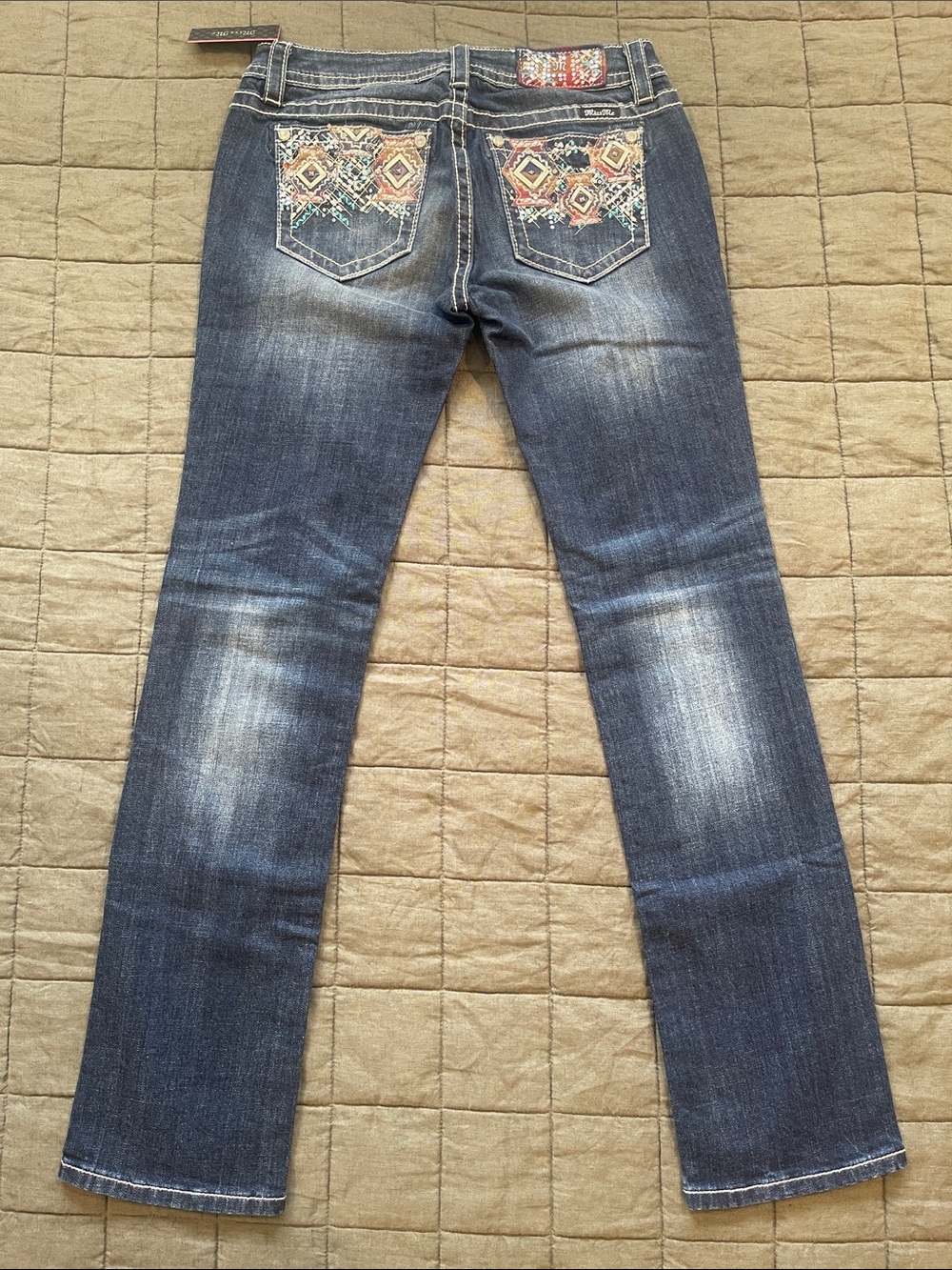 Miss Me Dark Blue Faded Signature Straight Leg Jeans Size 30
